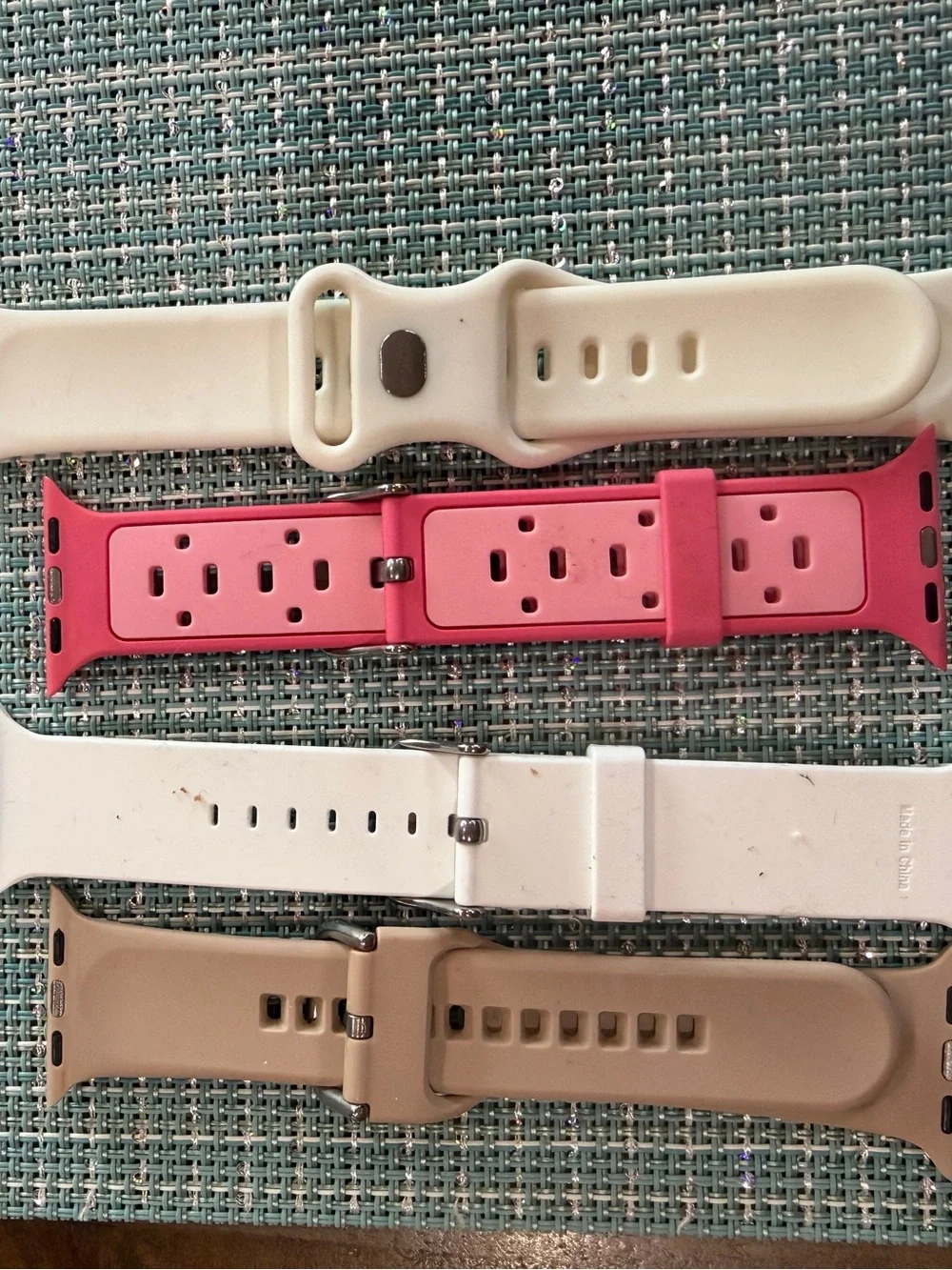 Silicone Watch Bands Pack - Beige, White, Pink, Smiley Cream